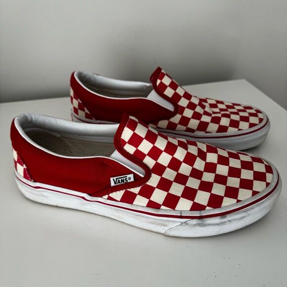 Vans Classic Slip On Red/White Checkered Canvas Skate Shoes 8 Mens/9.5 W - Picture 3 of 8